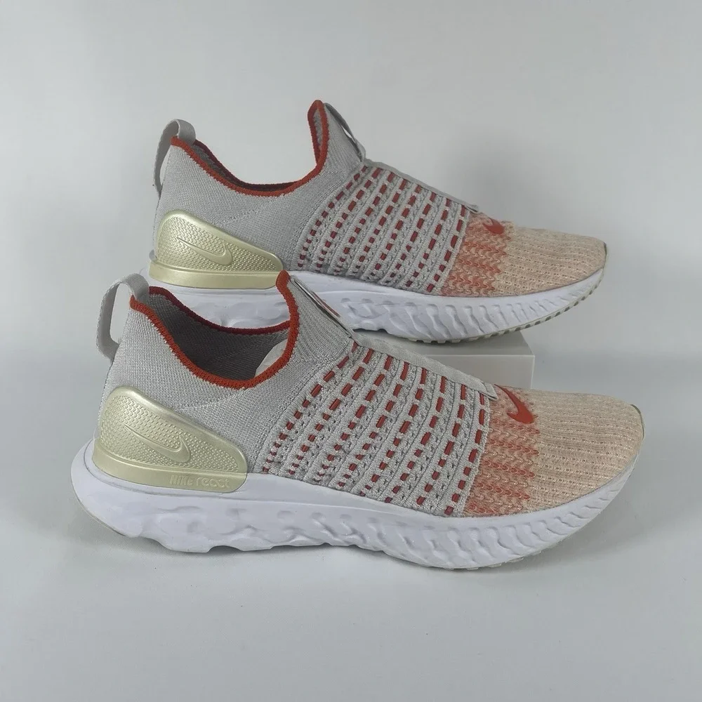 Nike React Phantom Run Flyknit 2 Shoes Womens 9.5 M White Orange Running Sneaker